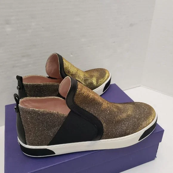 New Stuart Weitzman Shoes Sneakers Metallic Gold Silver Black Flat Slip 9.5 - Picture 2 of 16